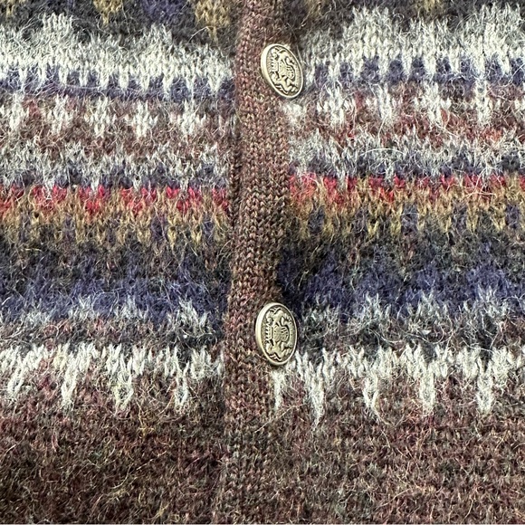 JANTZEN Vintage Brown Multi Color Fair Aisle Wool & Mohair Button Cardigan XL - Picture 7 of 12
